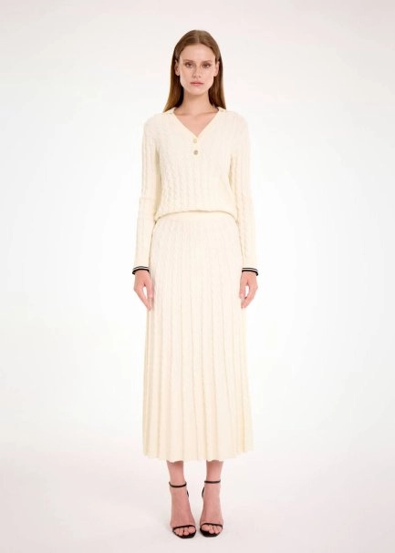 CABLE CONTRAST MIDI LEG PANNA KNIT SKIRT - 2