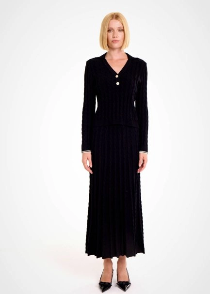 CABLE CONTRAST STRIPED BLACK SWEATER - 2