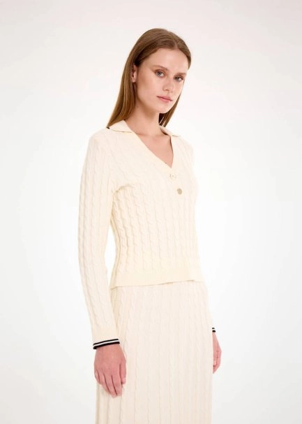 CABLE CONTRAST STRIPED PANNA SWEATER - 4