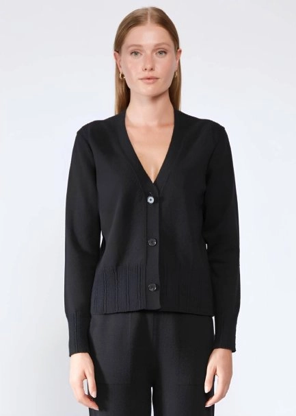 Cable Detailed Black Cashmere Knit Cardigan - 1