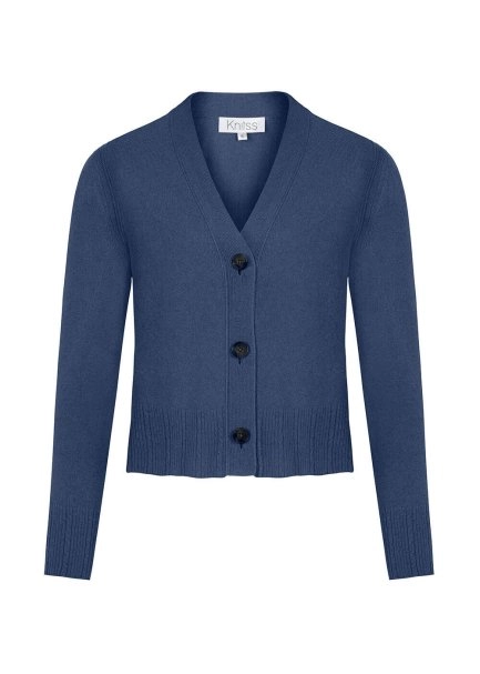 Cable Detailed Blue Cashmere Knit Cardigan - 6