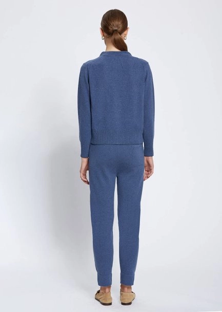 Cable Detailed Blue Cashmere Knit Cardigan - 4