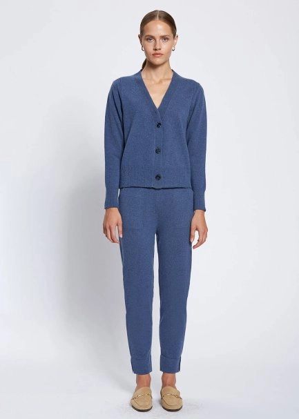 Cable Detailed Blue Cashmere Knit Cardigan - 2