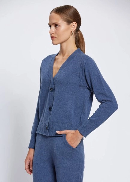 Cable Detailed Blue Cashmere Knit Cardigan - 3