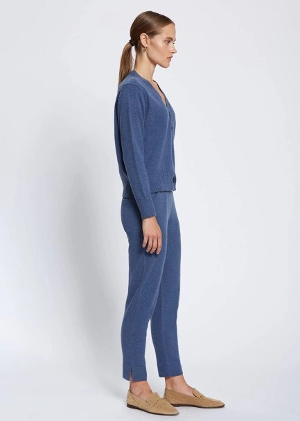 Cable Detailed Blue Cashmere Knit Cardigan - 5