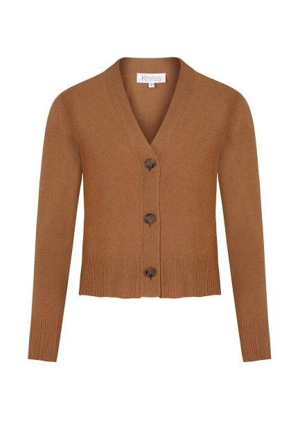 Cable Detailed Camel Cashmere Knit Cardigan - 6