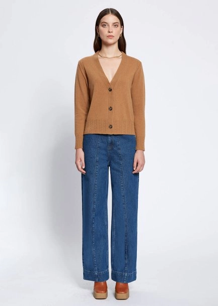 Cable Detailed Camel Cashmere Knit Cardigan - 2