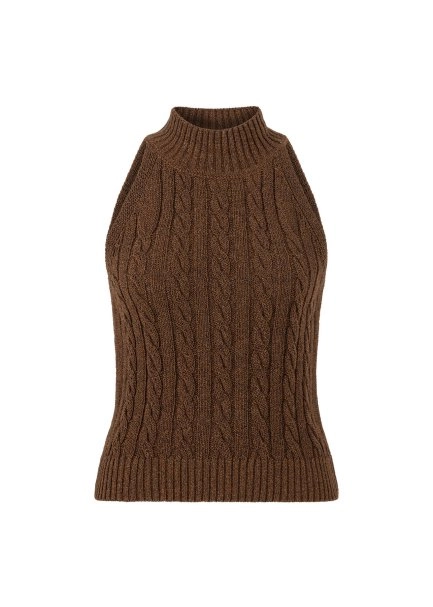 CABLE DETAİLED GLITTER COFFEE KNIT TOP - 6
