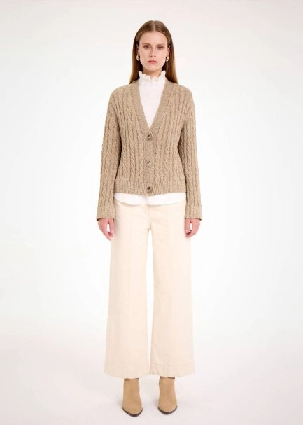 CABLE DETAİLED GLITTER LATTE KNIT CARDİGAN - 2