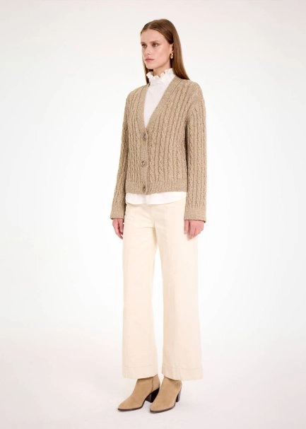 CABLE DETAİLED GLITTER LATTE KNIT CARDİGAN - 3