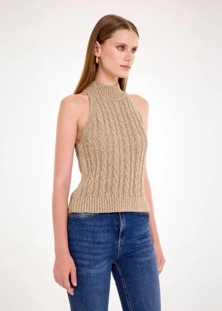 CABLE DETAİLED GLITTER LATTE KNIT TOP - 4