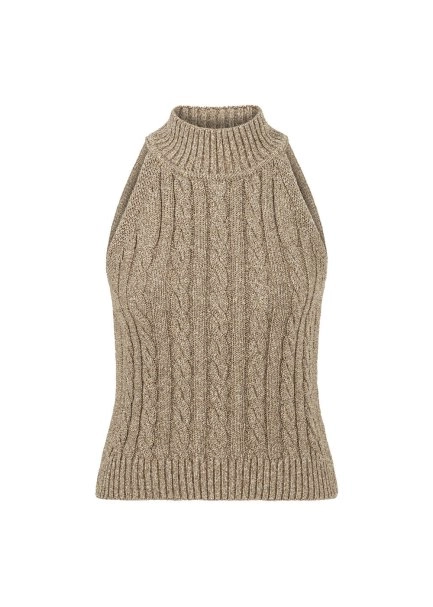 CABLE DETAİLED GLITTER LATTE KNIT TOP - 7