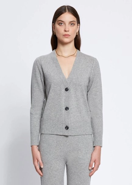 Cable Detailed Grey Cashmere Knit Cardigan - 1