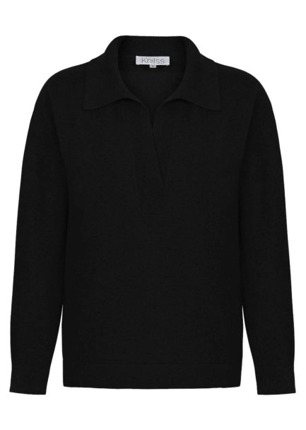Cable Detailed Polo Neck Black Cashmere Sweater - 6