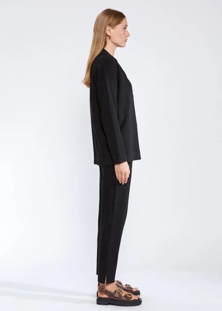 Cable Detailed Polo Neck Black Cashmere Sweater - 4