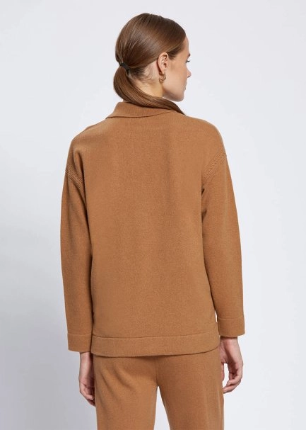 Cable Detailed Polo Neck Camel Cashmere Sweater - 4