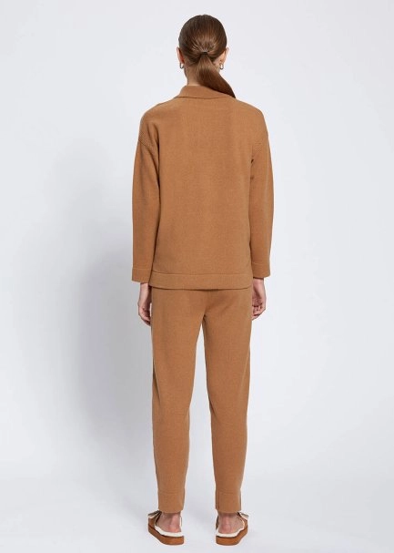 Cable Detailed Polo Neck Camel Cashmere Sweater - 5