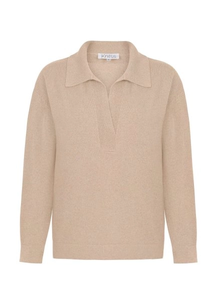 Cable Detailed Polo Neck Cream Cashmere Sweater - 6