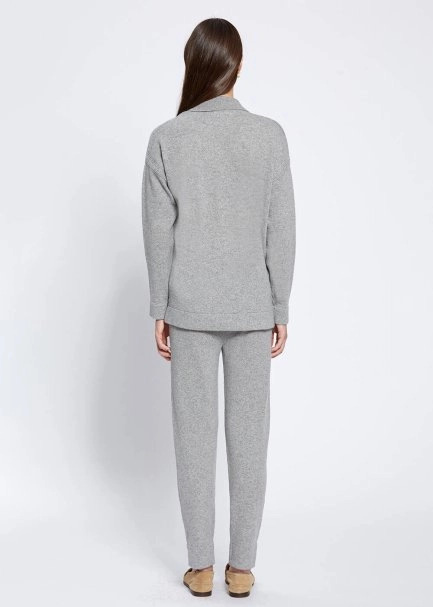 Cable Detailed Polo Neck Grey Cashmere Sweater - 4