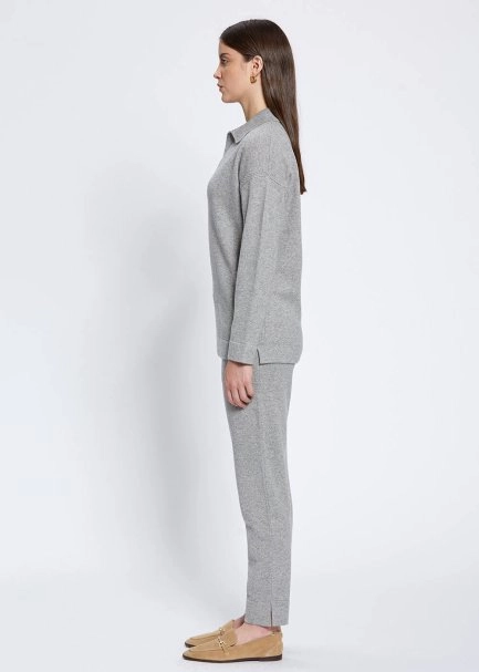 Cable Detailed Polo Neck Grey Cashmere Sweater - 3