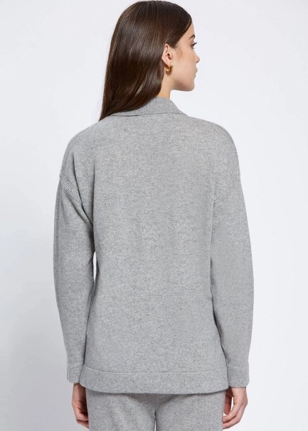 Cable Detailed Polo Neck Grey Cashmere Sweater - 5