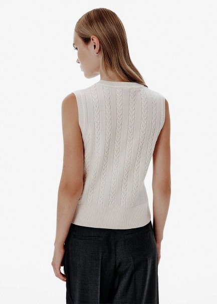 Cable Knit Detail Ecru Vest - 5