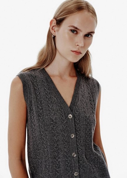 Cable Knit Detail Grey Vest - 3