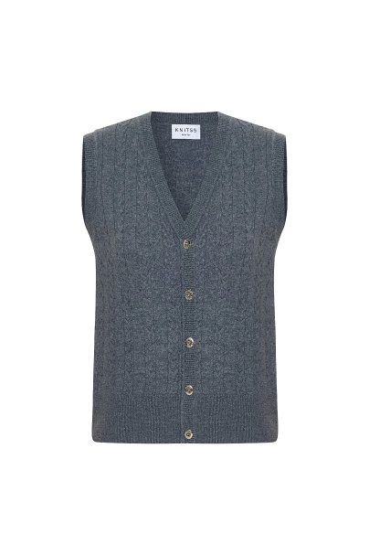 Cable Knit Detail Grey Vest - 6