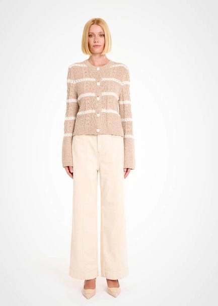 CABLE PATTERN CAMEL MOULINE KNIT CARDIGAN - 2