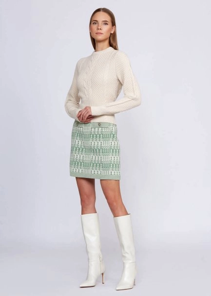 Cable Pattern Cream Crew Neck Knit Top - 2