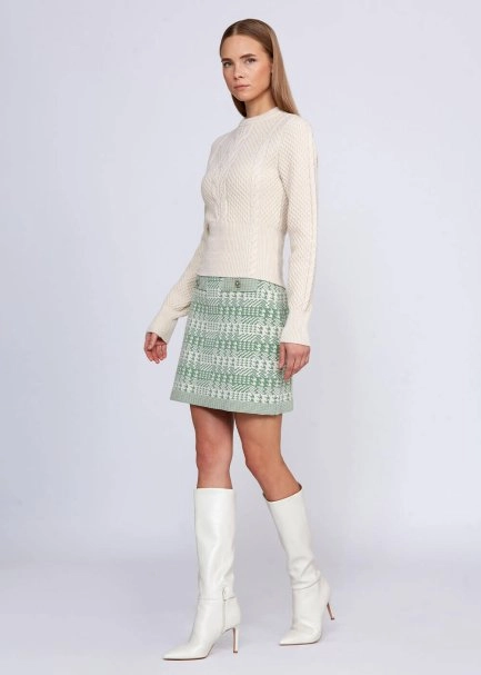 Cable Pattern Cream Crew Neck Knit Top - 5