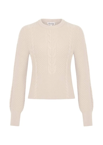 Cable Pattern Cream Crew Neck Knit Top - 8