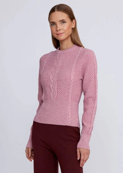 Cable Pattern Pink Crew Neck Knit Top - 1
