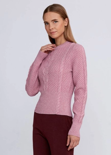 Cable Pattern Pink Crew Neck Knit Top - 4