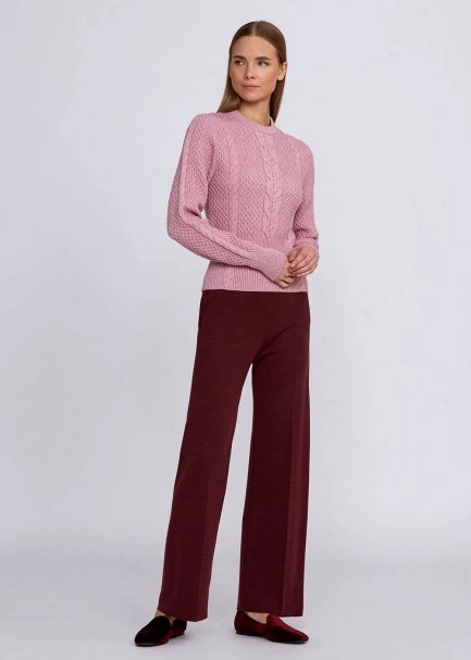 Cable Pattern Pink Crew Neck Knit Top - 5