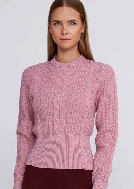 Cable Pattern Pink Crew Neck Knit Top - 6