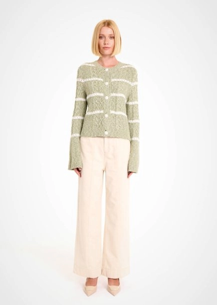 CABLE PATTERN THYME MOULINE KNIT CARDIGAN - 2