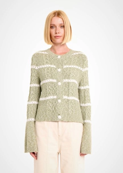 CABLE PATTERN THYME MOULINE KNIT CARDIGAN - 1
