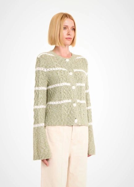 CABLE PATTERN THYME MOULINE KNIT CARDIGAN - 3