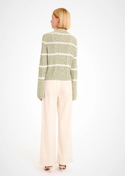 CABLE PATTERN THYME MOULINE KNIT CARDIGAN - 5