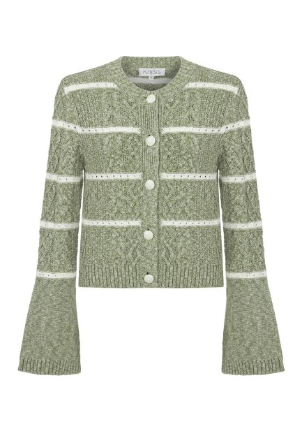 CABLE PATTERN THYME MOULINE KNIT CARDIGAN - 6