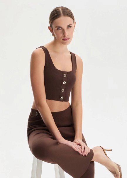 Cacao Crop Knıt Top - 1