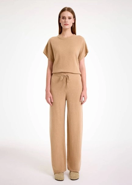 CAMEL CASHMERE KNIT PANTS - 2