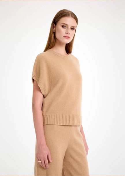 CAMEL CASHMERE KNIT TOP - 4