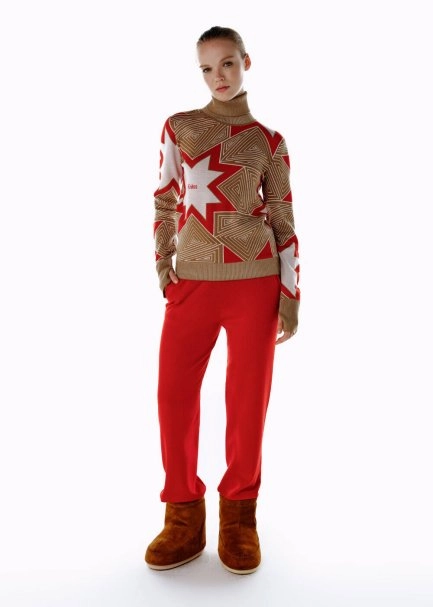 CAMEL ICONIC APRÈS SKI STAR PATTERNED KNIT TOP - 2