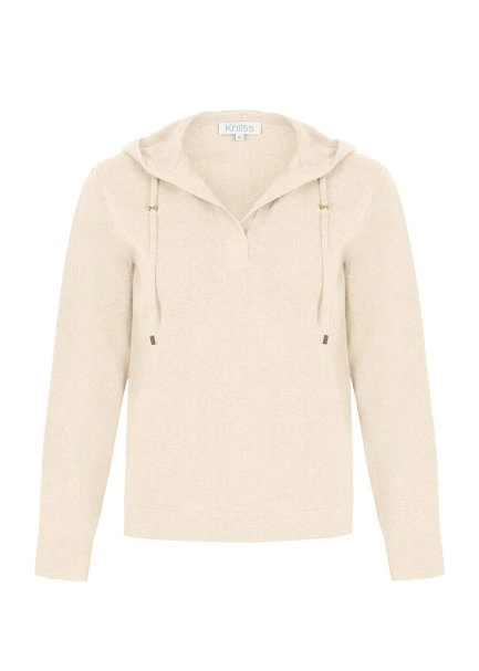 Cashmere Bled Hooded Beige Knit Sweater - 6