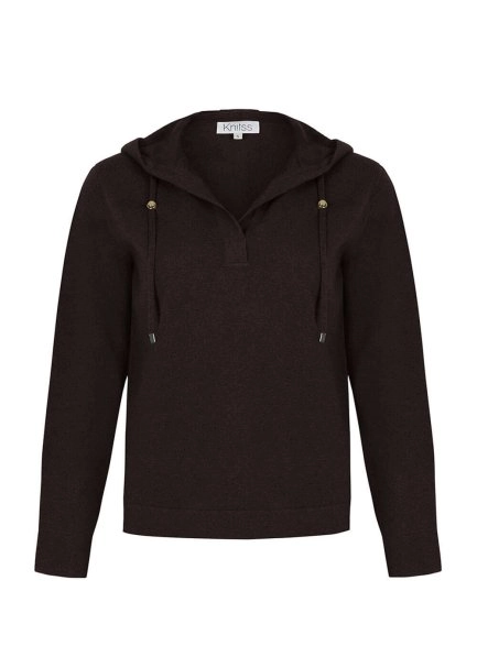 Cashmere Bled Hooded Dark Brown Knit Sweater - 6