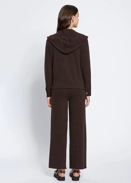 Cashmere Bled Hooded Dark Brown Knit Sweater - 5