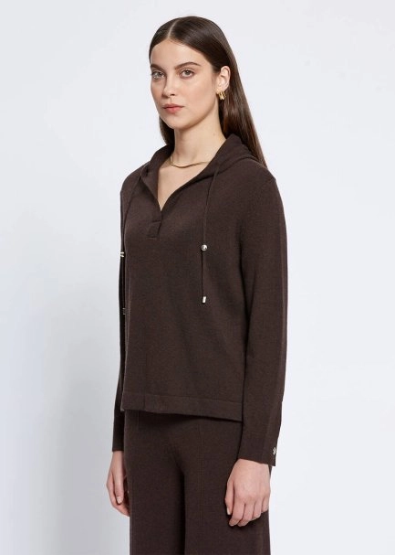 Cashmere Bled Hooded Dark Brown Knit Sweater - 3