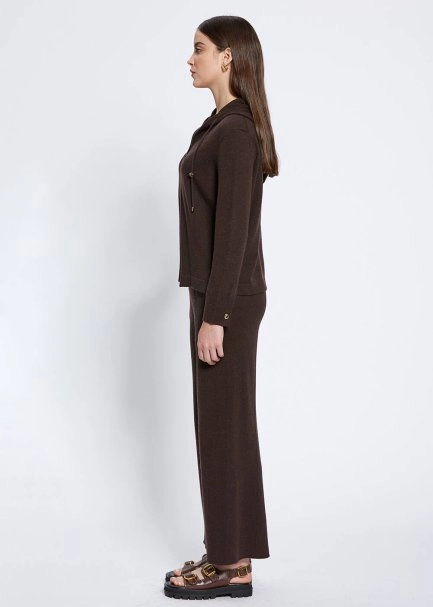 Cashmere Bled Hooded Dark Brown Knit Sweater - 4